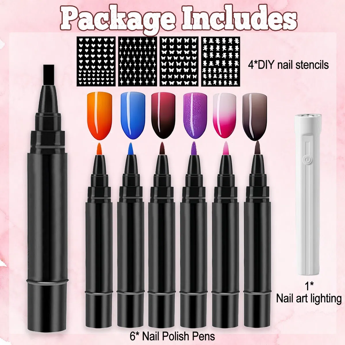 Penna per unghie, penna per smalto - 6 colori per set, pennas per smalto 3 in 1 ad asciugatura rapida per donna (6 Pcs-D)