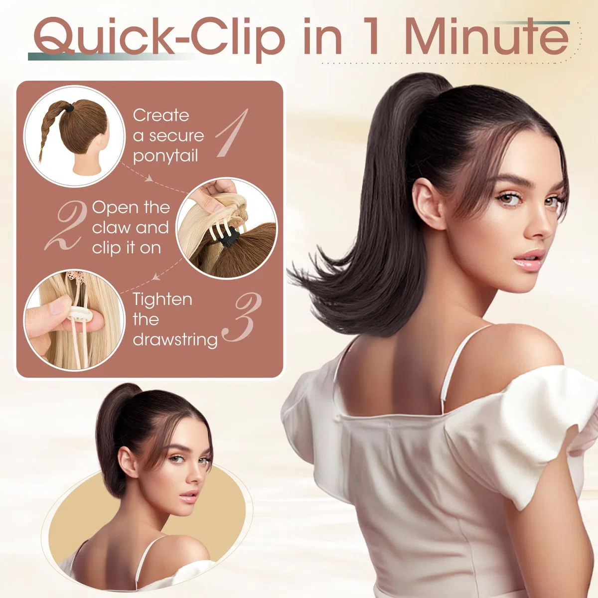 Elailite Extension Coda Capelli Lisci Coda Finta di Cavallo con Pinza Biondo Platino​ Quick-clip Ponytail Punte Ondulate 30cm 80g