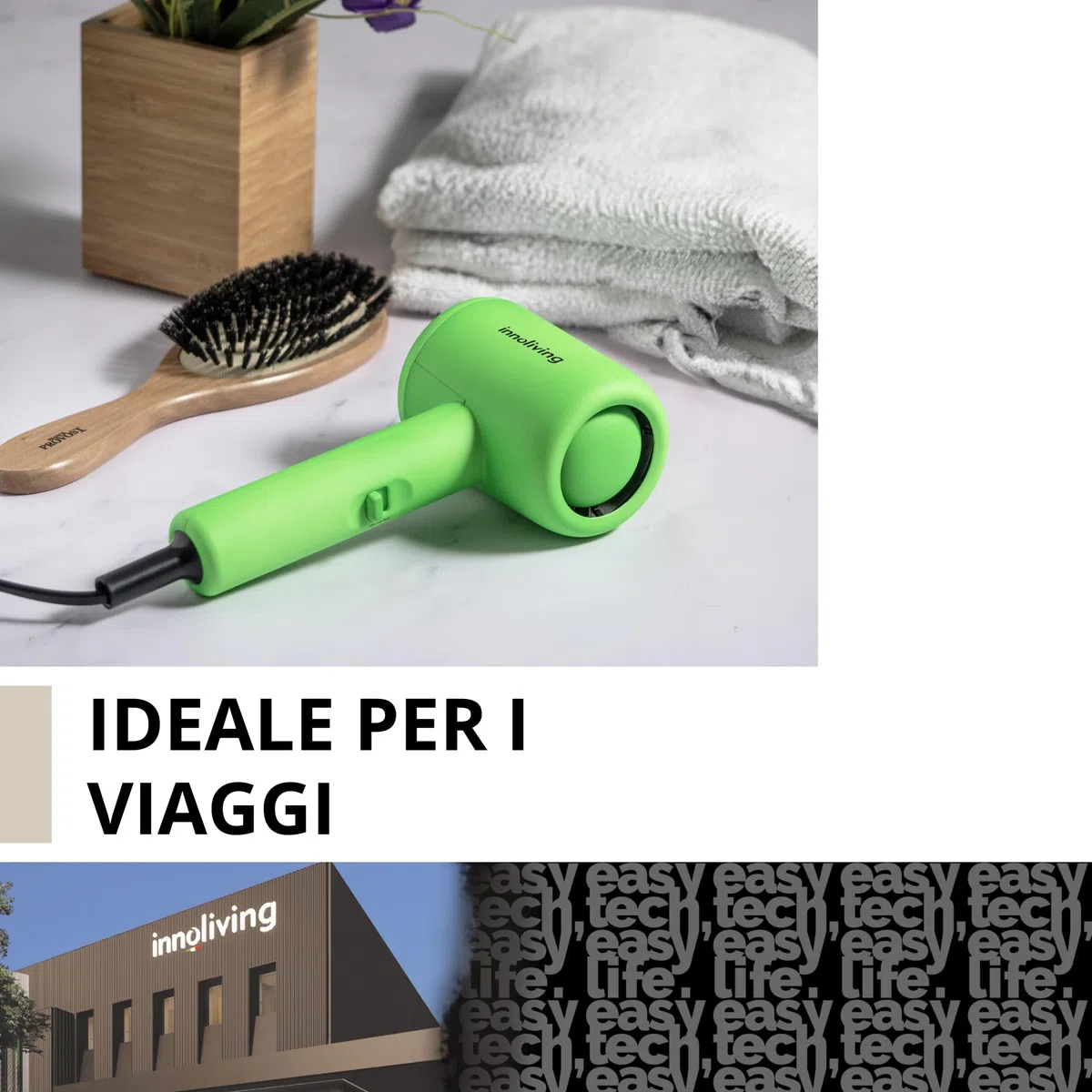 Innoliving Asciugacapelli Mini INN-612, Compatto e Pieghevole, 1200W, Doppia Velocità, Design Portatile per Viaggi e Palestra, Disponibile in Vari Colori, Facile da Usare e Trasportare (Fucsia)