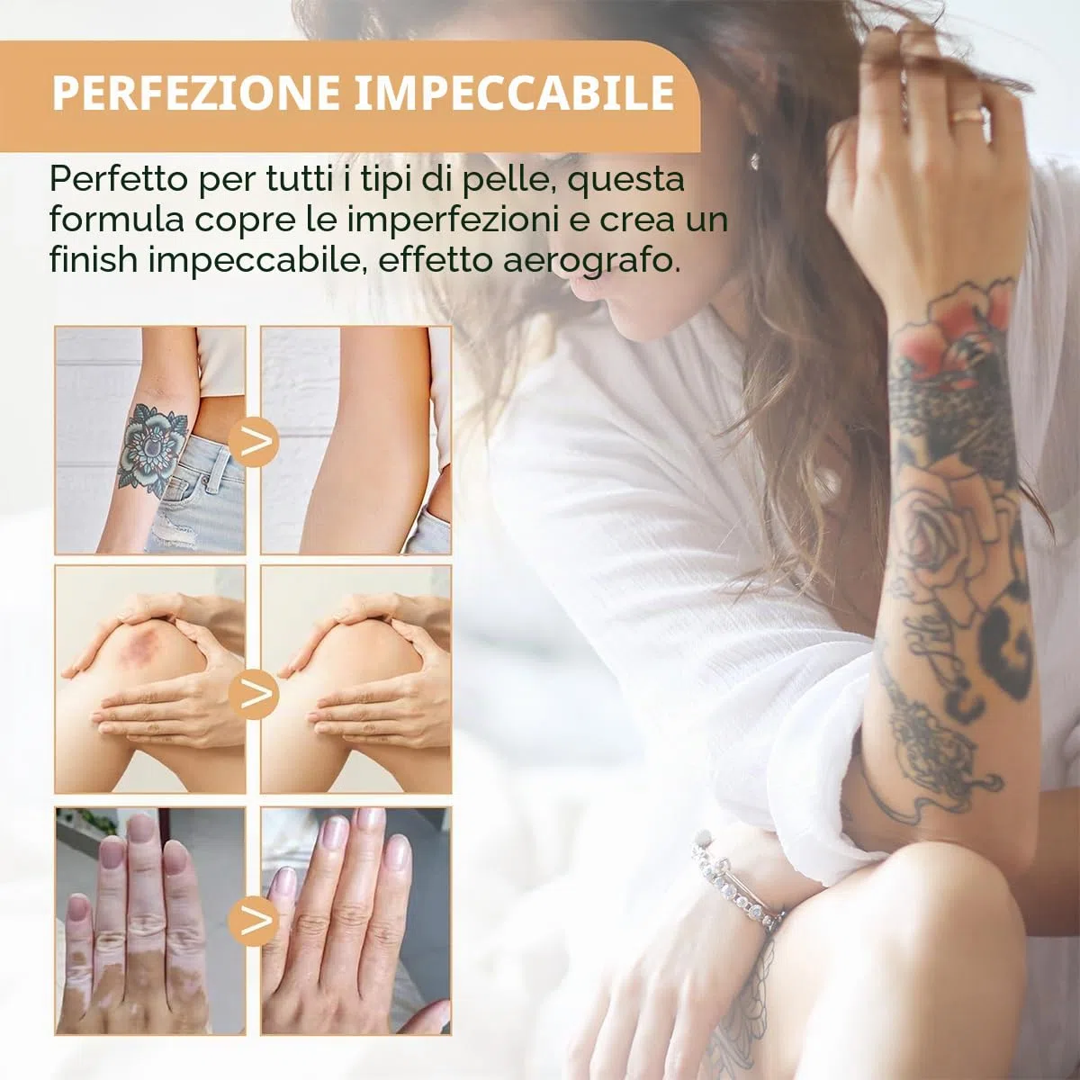 Baorder Trucco impermeabile per gambe e corpo, copertura del tatuaggio e delle cicatrici, fondotinta a lunga durata