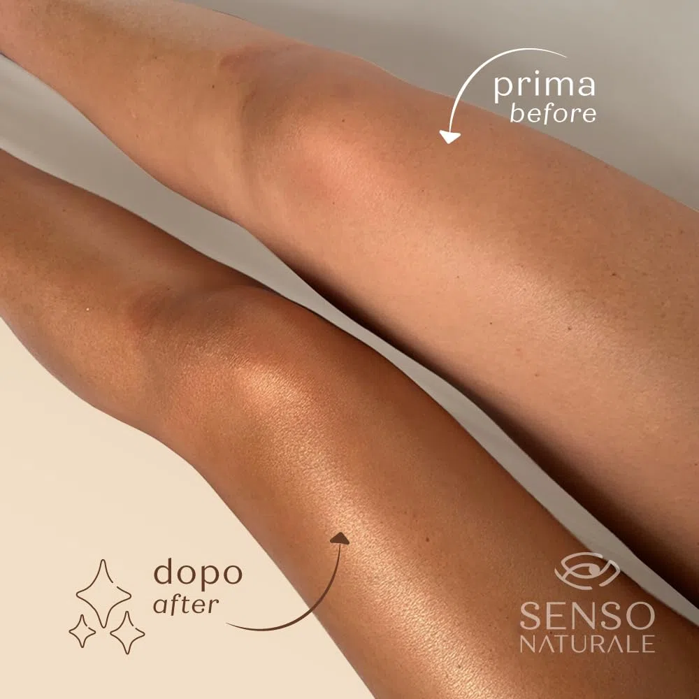 Senso Naturale Olio Illuminante Corpo Solido Bronze Gold Crema Abbronzante Corpo con Brillantini Shimmer Glitter, Idratante Nutriente Profumata Neroli, Vitamina E, Burro di Karitè, Naturale Vegano