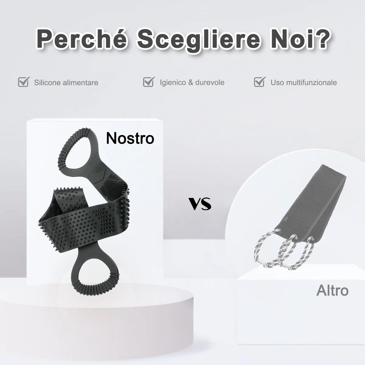 FREATECH Spazzola Schiena in Silicone a 2 Lati per Pulizia Profonda e Massaggio, 90 cm Spazzola Corpo Doccia e Bagno, Copre Facilmente Tutta la Schiena, Lgienico e Lunga Durata, Nero
