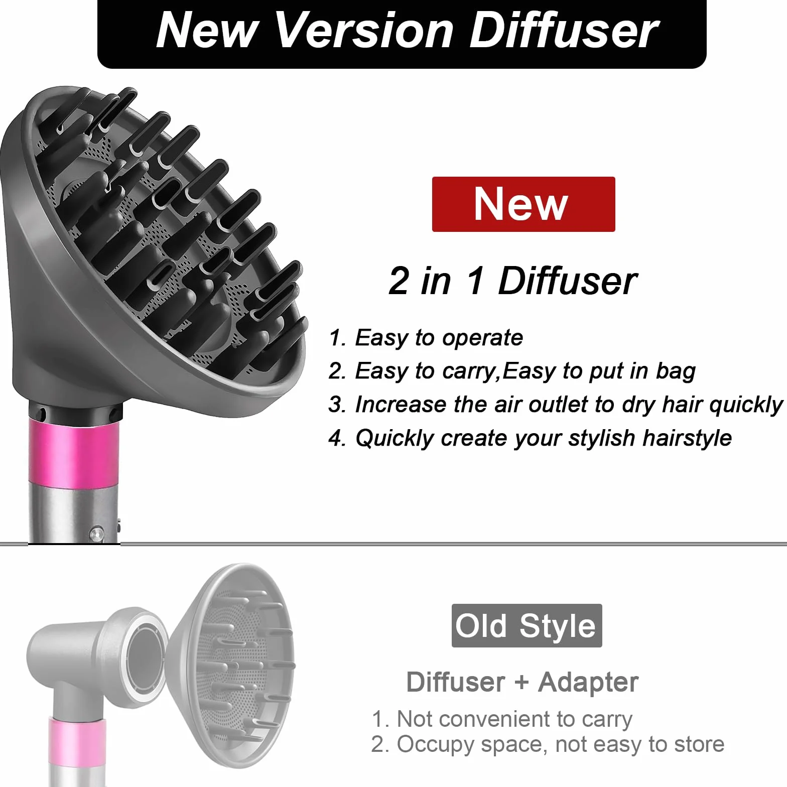 Diffusore per Dyson Airwrap Styler HS01 HS05, Aggiornamento Diffusore Accessori, ugello Diffusore convertibile per Airwrap Styler in un asciugacapelli