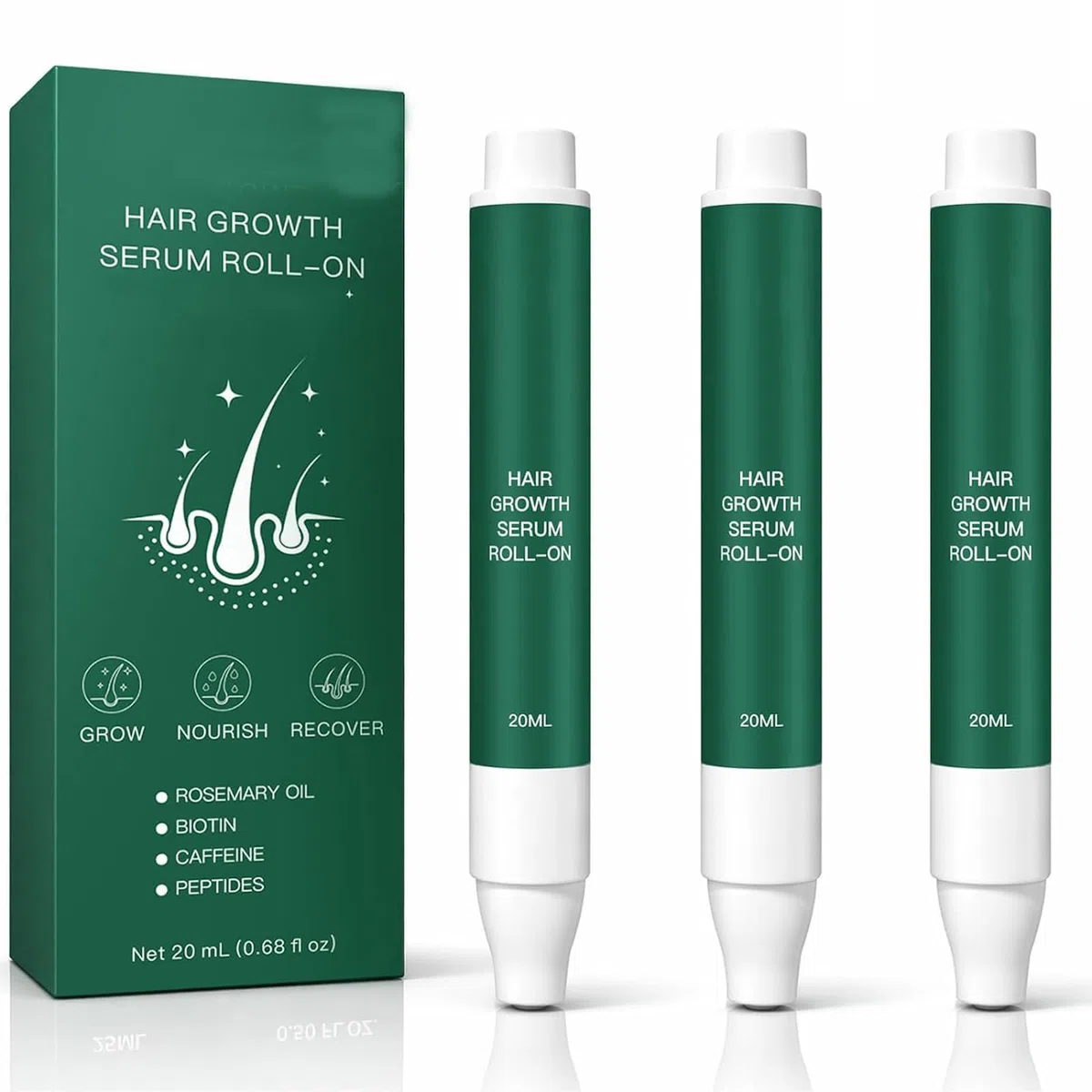 3 Pezzi Siero roll-on per la crescita dei capelli, Olio per Cuoio Capelluto alla Biotina e Rosmarino, Trattamento Fortificante con Caffè e Peptidi, Capelli Più Folti e Sani