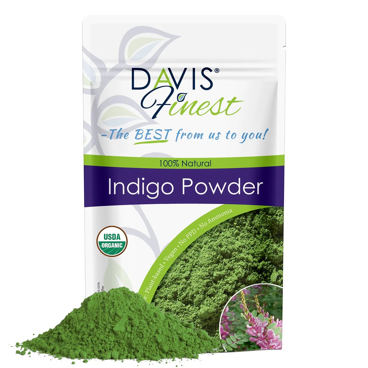 Davis Finest Polvere di Indaco Organico per capelli, senza PPD 250g, Tinta per capelli naturale senza sostanze chimiche marrone/nero, vegana