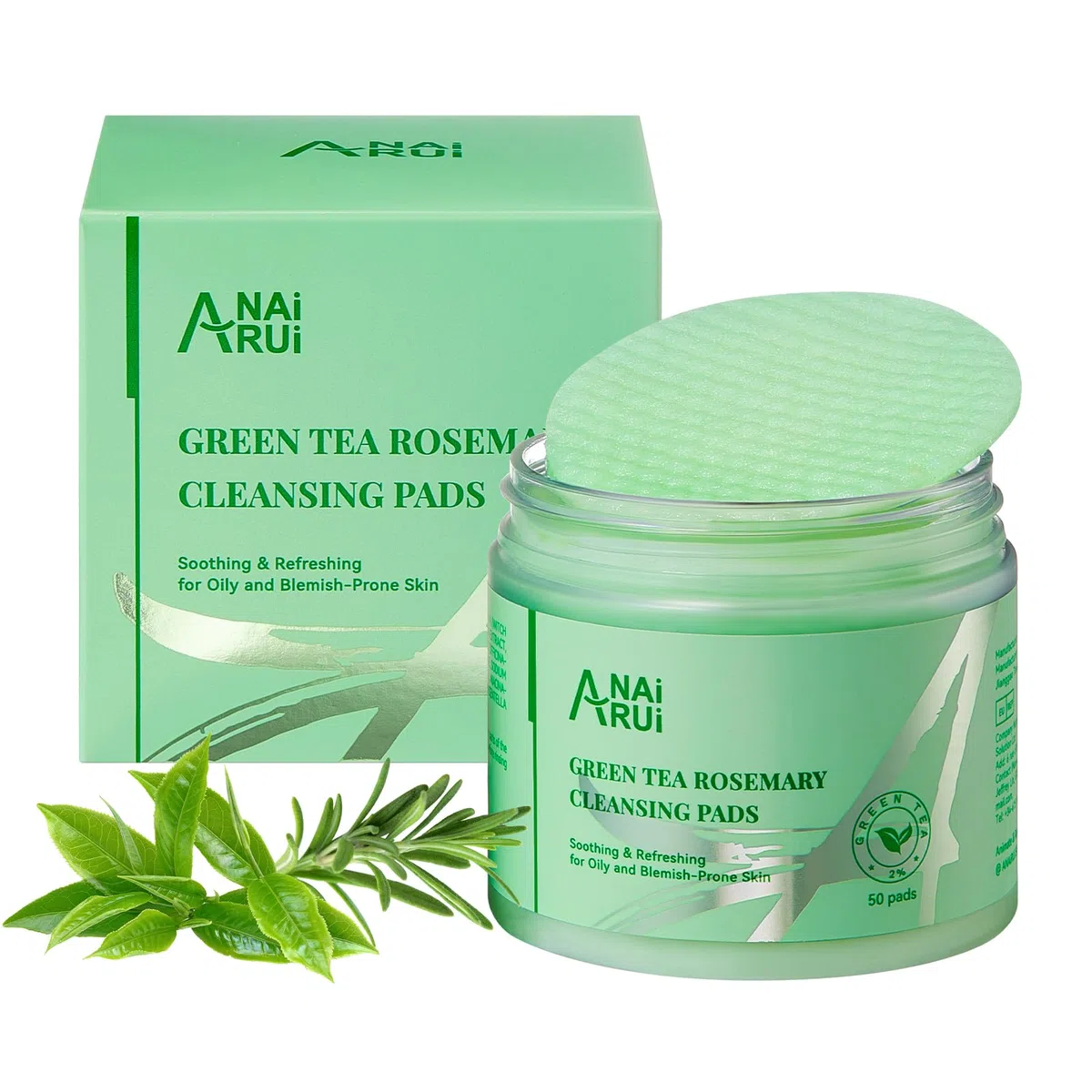 ANAiRUi Dischetti Detergenti al Tè Verde e Rosmarino, Dischetti Detergenti Viso e Corpo, Esfolianti e Struccanti, 50 Pezzi